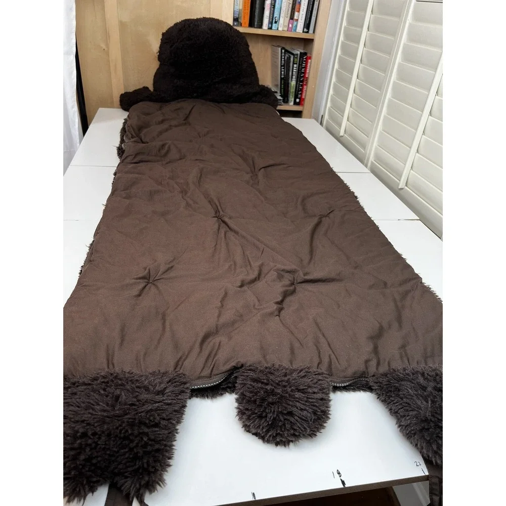 Pottery Barn Kids Moose Plush Sleeping Bag Brown Lined in Red Gingham